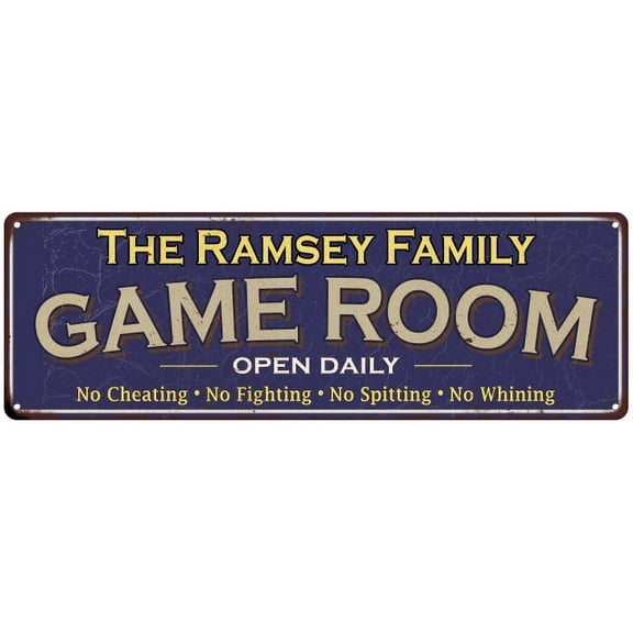 The Ramsey Family Blue Game Room Metal 8x24 Sign 108240037471