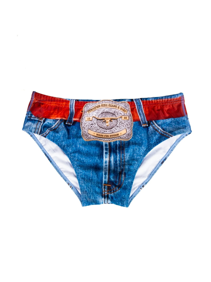 The Ranch Hand Shinesty Western Denim Printed Swim Brief Large