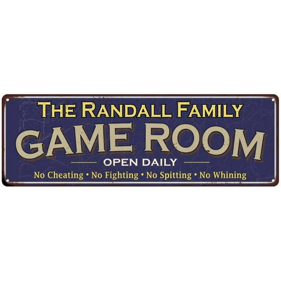 The Randall Family Gift Blue Game Room Metal 6x18 Sign 206180037740
