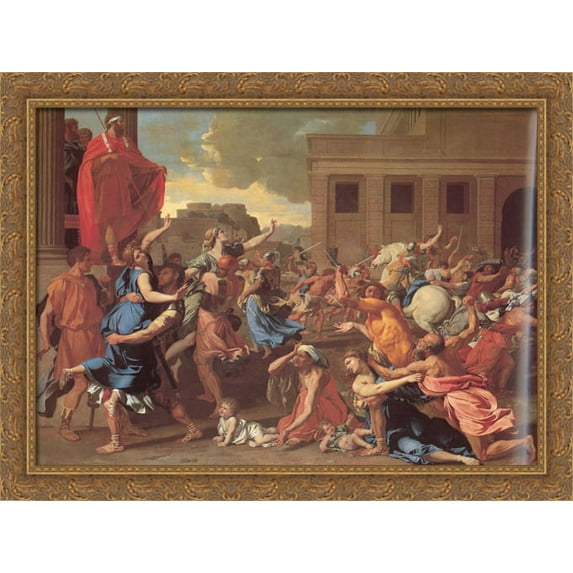 The Rape of the Sabine Women 38x28 Large Gold Ornate Wood Framed Canvas Art by Nicolas Poussin