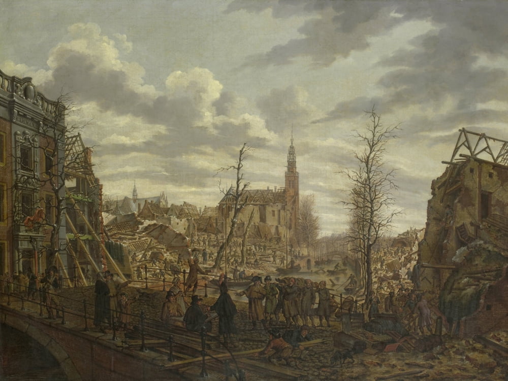 The Rapenburg In Leiden After Explosion Of Gunpowder-Ship On Jan12 Canvas Art - (24 x 18)