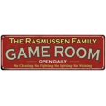thumbnail image 1 of The Rasmussen Family Red Game Room Metal 8x24 Sign 108240038973, 1 of 1