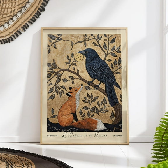 The Raven And The Fox Art Print - La Fontaine Fable Poster - Vintage Animal Wall Decor Wall Art, Modern Wall Decor, 24x36 UNFRAMED