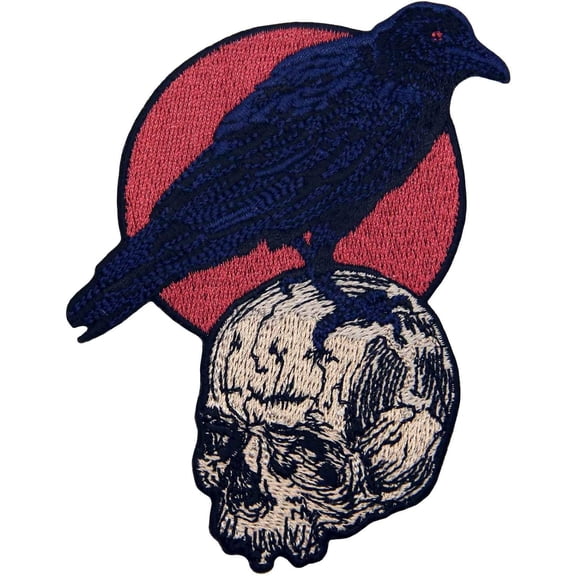 The Raven On the Skull Patch Embroidered Applique Badge Iron On Sew On Emblem