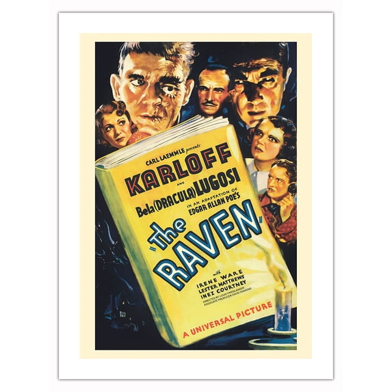 The Raven - Starring Boris Karloff, Bela Lugosi - Vintage Film Movie Poster c.1935 - Bamboo Fine Art 290gsm Paper (Unframed) 12x16in