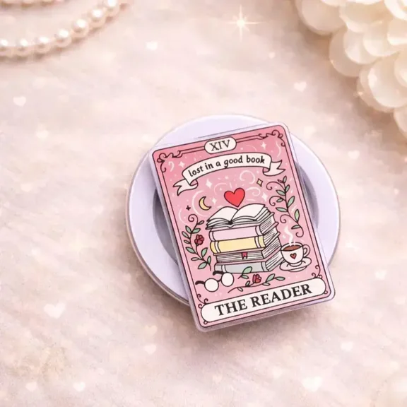 The Reader Tarot Card MagSafe Phone Grip, Pink Bookish Aesthetic Pop Socket, Lost in a Good Book Holder, Cute Reader Gift Magnetic Stand