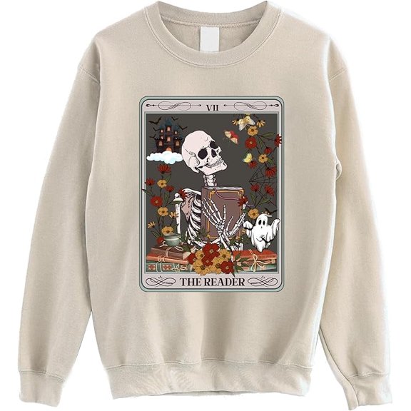 The Reader Tarot Card Sweatshirt - Reading Skeleton Witchy Sweater For Librarian, Book Lovers