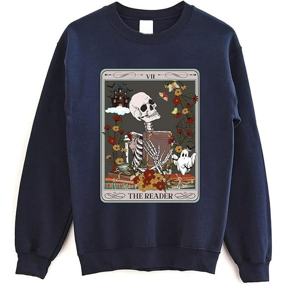 The Reader Tarot Card Sweatshirt - Reading Skeleton Witchy Sweater For Librarian, Book Lovers