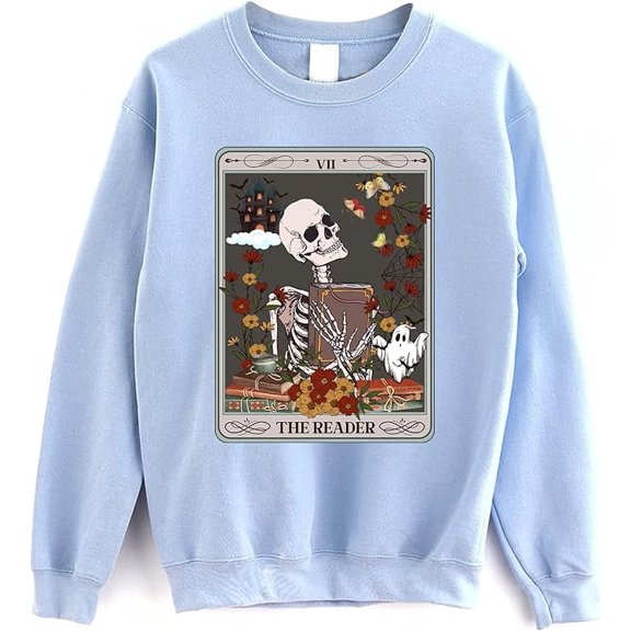 The Reader Tarot Card Sweatshirt - Reading Skeleton Witchy Sweater For Librarian, Book Lovers