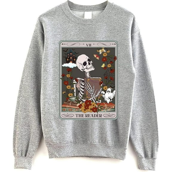 The Reader Tarot Card Sweatshirt - Reading Skeleton Witchy Sweater For Librarian, Book Lovers
