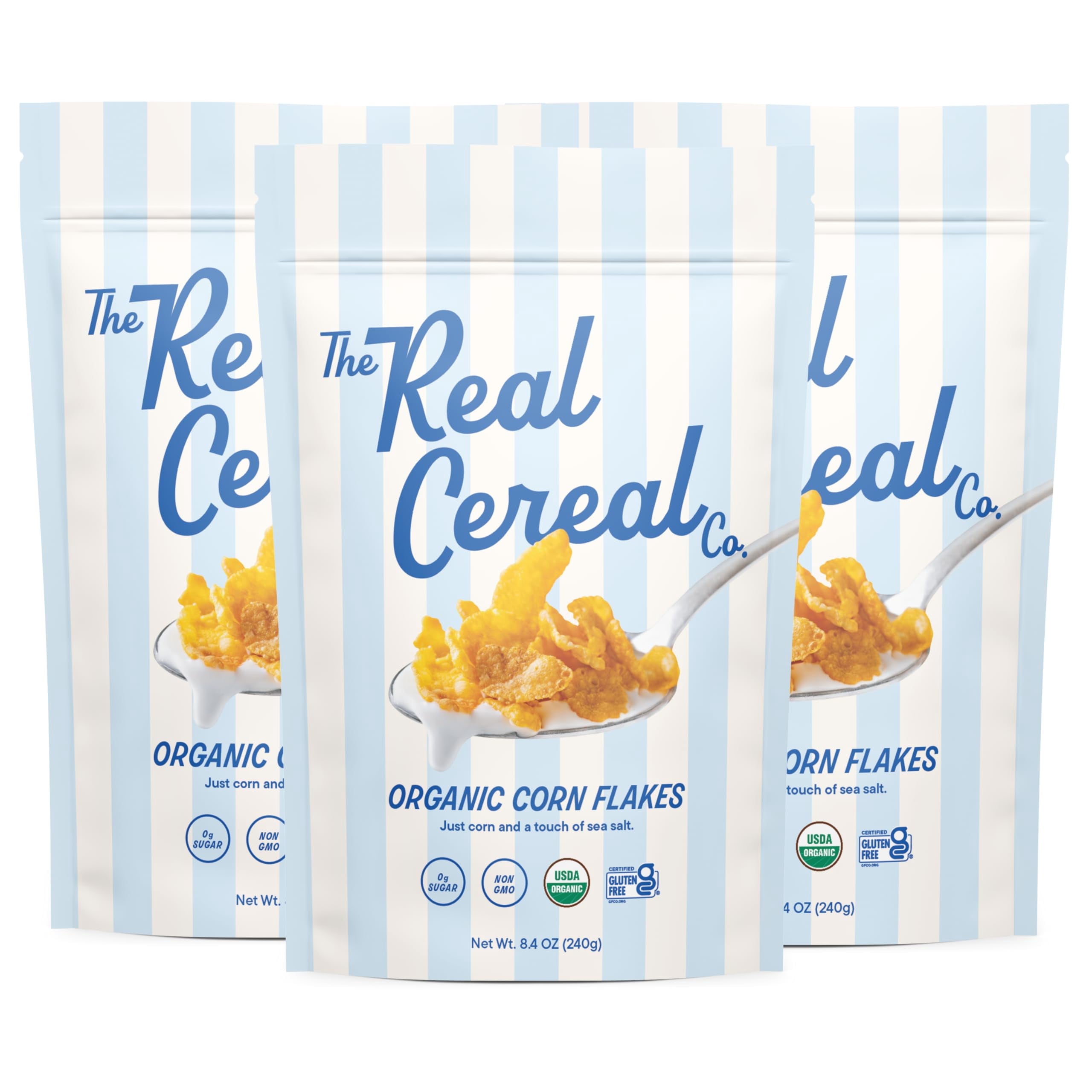 The Real Cereal Company, MMF7&nbsp;Organic Corn Flakes Cereal 3-Pack, Zero Sugar, Gluten-free, Non-GMO, Made in California