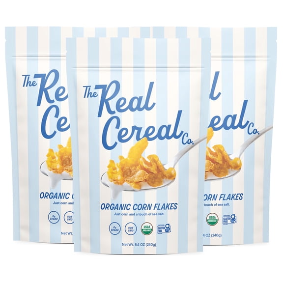 The Real Cereal Company, MMF7Organic Corn Flakes Cereal 3-Pack, Zero Sugar, Gluten-free, Non-GMO, Made in California