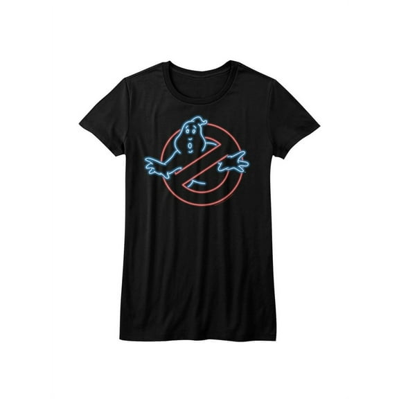 The Real Ghostbusters Animated Series Neon Ghost Black Juniors T-Shirt Tee