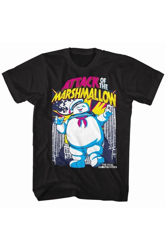 The Real Ghostbusters Marshmallow Attacks Black Adult T-Shirt 3Xlt