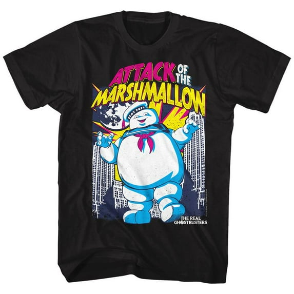 The Real Ghostbusters Marshmallow Attacks Black Adult T-Shirt Xlt