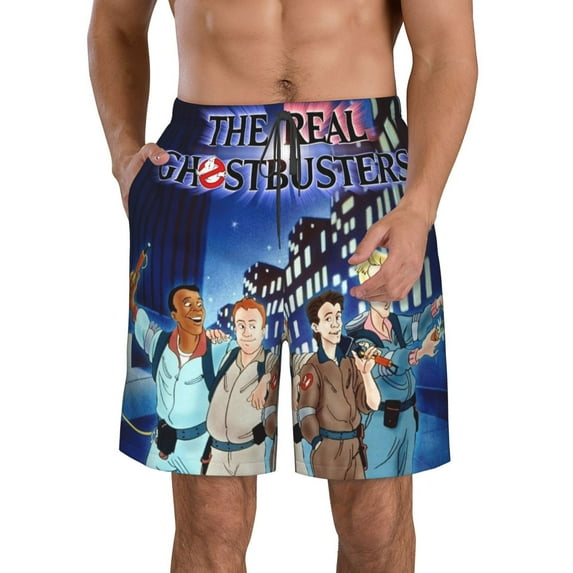 The Real Ghostbusters Poster Men's Beach Shorts Swim Trunks Casual Quick Dry Board Shorts Swimwear with Mesh Lined and Pockets