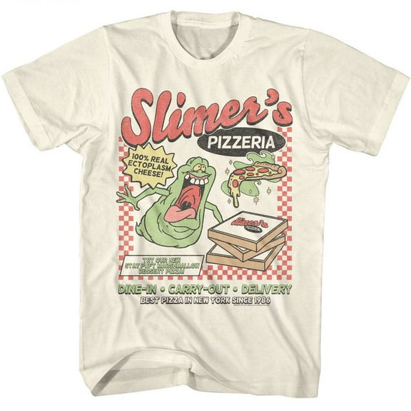 Ghostbusters Slimer’s Pizzeria Men's T Shirt (Ivory, AdultXL)