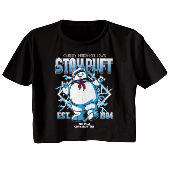 The Real Ghostbusters Stay Puft Electricity Black Women's Festival Cali Crop T-Shirt