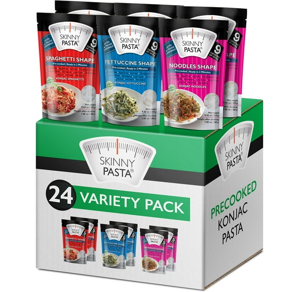 The Real Skinny Pasta Variety Pack - Healthy Konjac Shirataki Noodles,  Pre-Cooked Low Carb Pasta, Keto & Paleo-Friendly Konjac Noodles, Vegan, Kosher, Gluten-Free, High Fiber - 24 Pack
