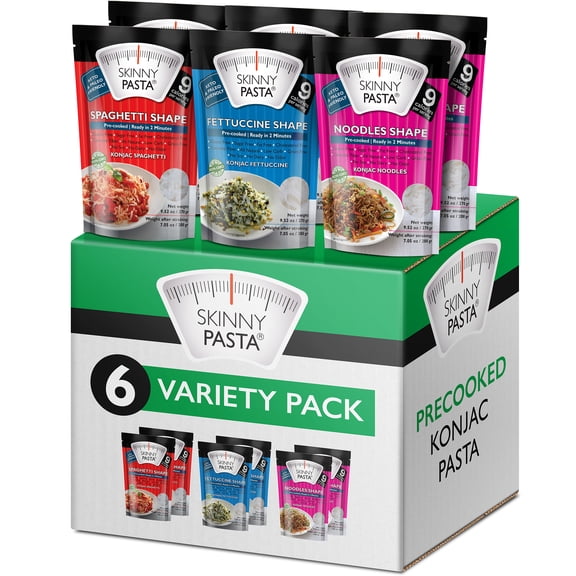 The Real Skinny Pasta Variety Pack - Healthy Konjac Shirataki Noodles,  Pre-Cooked Low Carb Pasta, Keto & Paleo-Friendly Konjac Noodles, Vegan, Kosher, Gluten-Free, High Fiber - 6 Pack