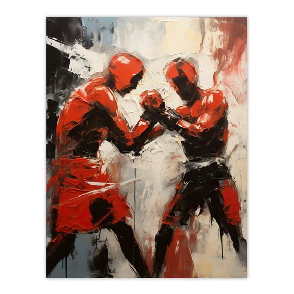 The Red Boxers Boxing Sparring Oil Painting Action Sport Artwork Large Wall Art Poster Print Thick Paper 18X24 Inch