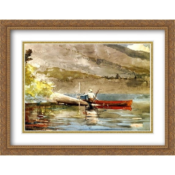 The Red Canoe 2x Matted 36x28 Large Gold Ornate Framed Art Print by Homer, Winslow