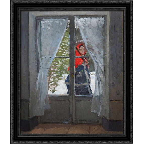 The Red Cape (Madame Monet) 28x34 Large Black Ornate Wood Framed Canvas Art by Claude Monet