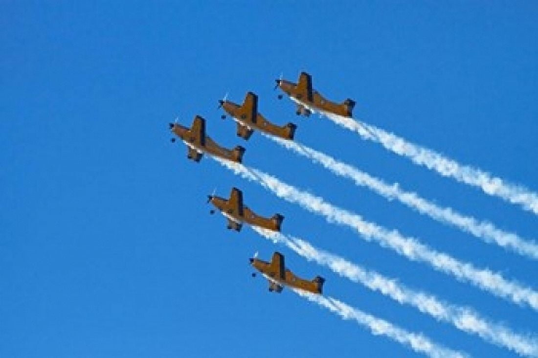 The Red Checkers Aerobatic Display Team with CT-4B Airtrainers Canvas Art - David Wall DanitaDelimont (36 x 24)