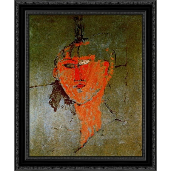 The Red Head 20x24 Black Ornate Wood Framed Canvas Art by Modigliani, Amedeo