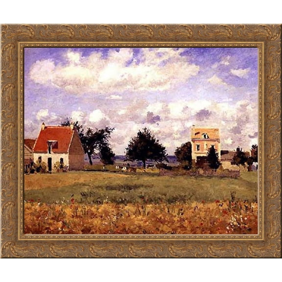 The Red House 24x20 Gold Ornate Wood Framed Canvas Art by Pissarro, Camille