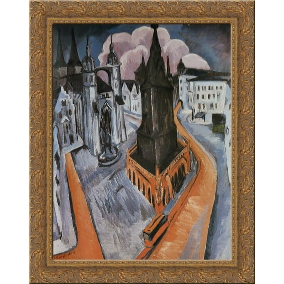 The Red Tower in Halle 24x20 Gold Ornate Wood Framed Canvas Art by Ernst Ludwig Kirchner