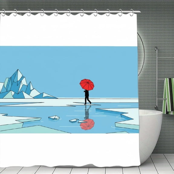 The Red Umbrella Quest Print Shower Curtain,Modern Fabric Waterproof Shower Curtain Set with Hooks 70.8×70.8Inch (180×180cm)
