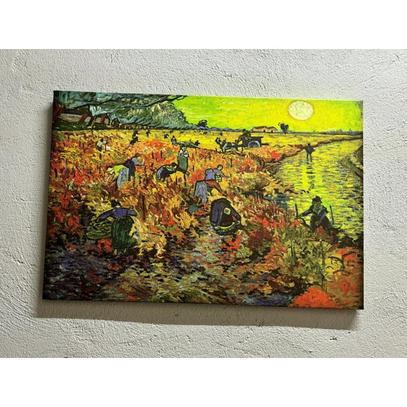 The Red Vineyard 1888, 3D Canvas, Large Canvas, Canvas Home Decor, Nature Landscape Wall Decor, Home Decor Printed, Home Decor Field View Canvas , Canvas Wall Decor - 3P-Black Framed