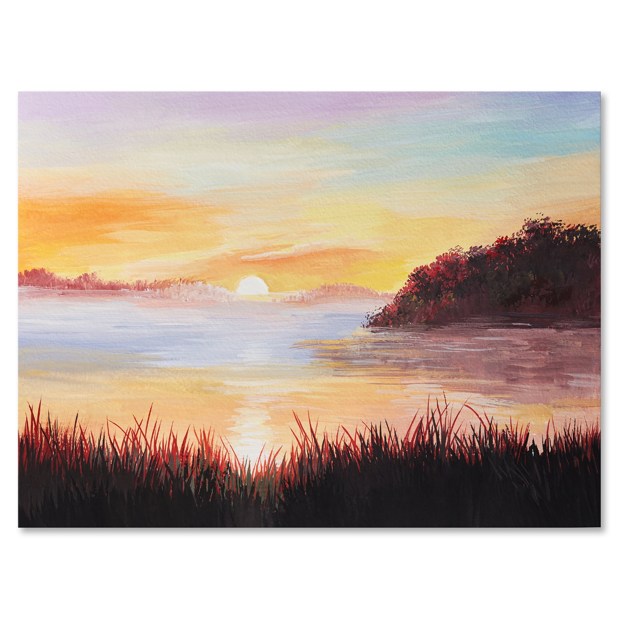 The Reeds On The Lake In Evening Glow 12 in x 8 in Painting Canvas Art Print, by Designart