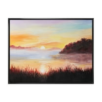 The Reeds On The Lake In Evening Glow 20 in x 12 in Framed Painting Canvas Art Print, by Designart