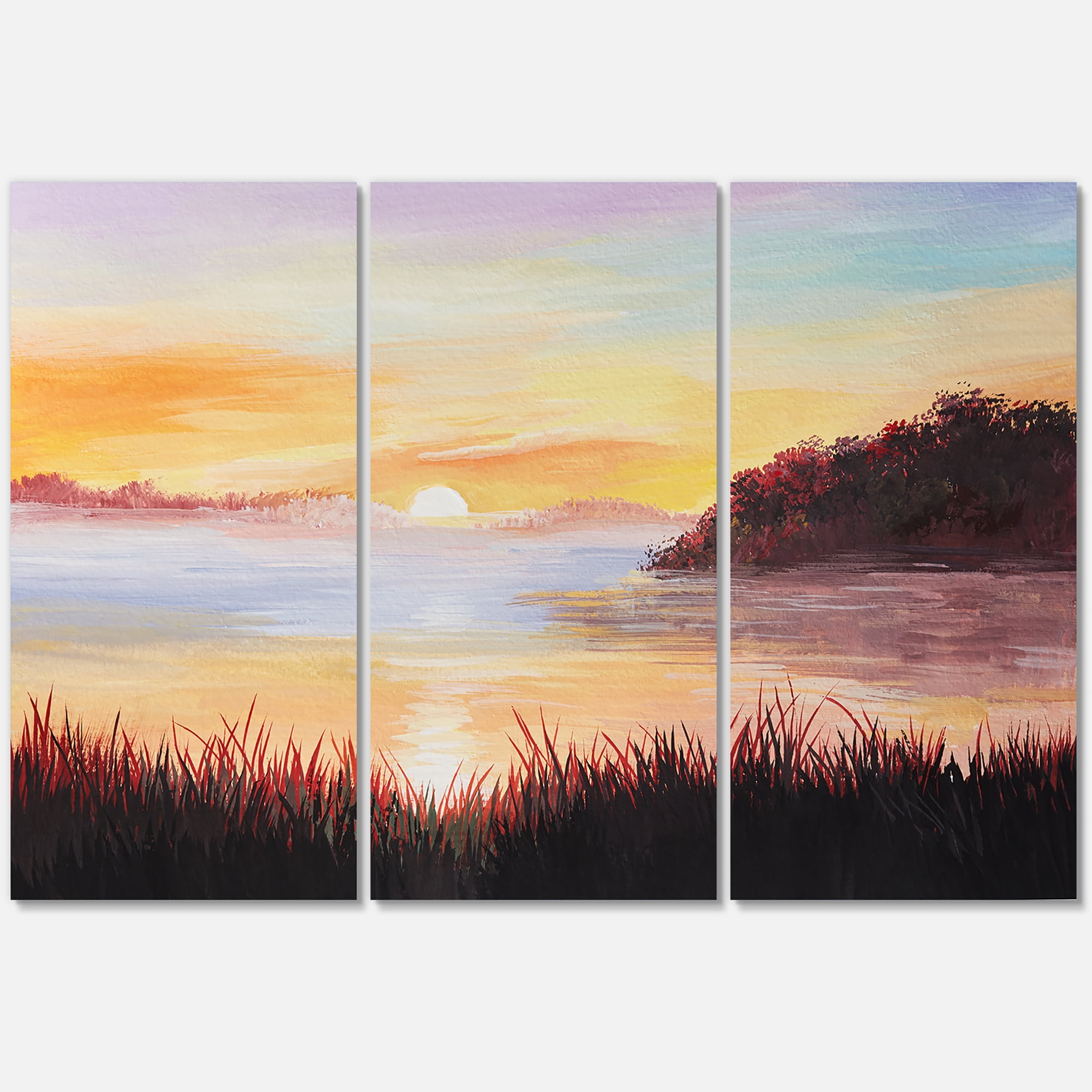 The Reeds On The Lake In Evening Glow 28 in x 36 in Painting Canvas Art Print, by Designart