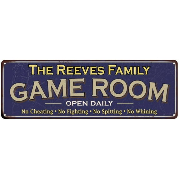 The Reeves Family Gift Blue Game Room Metal 6x18 Sign 206180037469