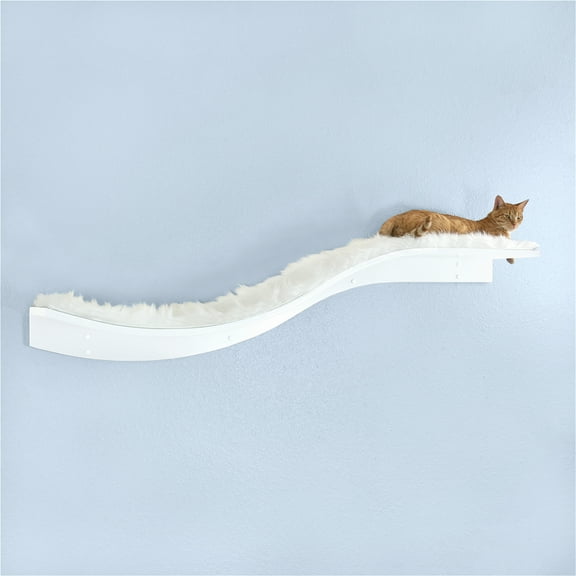The Refined Feline Lotus Branch Cat Shelf Right Facing - Wall-Mounted Wood Cat Furniture With Replaceable Carpet