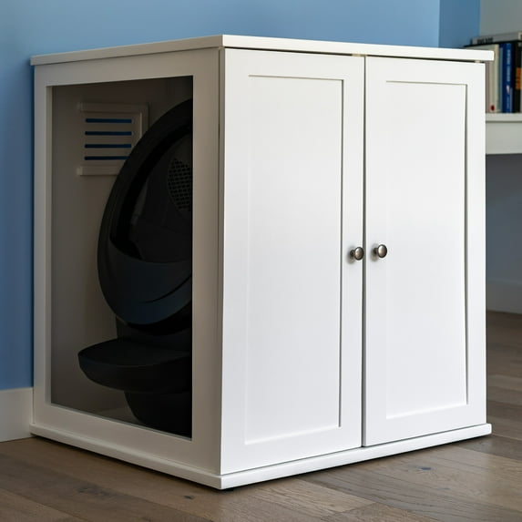 The Refined Feline Self Cleaning Litter Box Cabinet - Modern - White