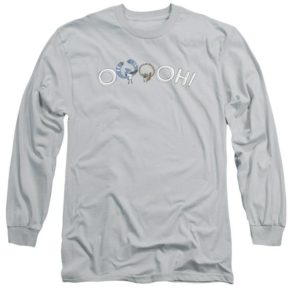 The Regular Show Ooooh Long Sleeve Adult 18/1 T-Shirt Silver