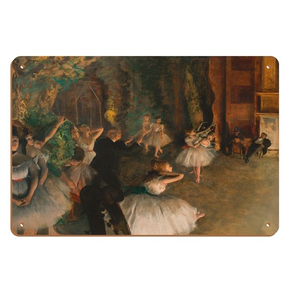 The Rehearsal of the Ballet Onstage - From an Original Color Painting by Edgar Degas c.1874 - 8 x 12 inch Vintage Wood Art Sign