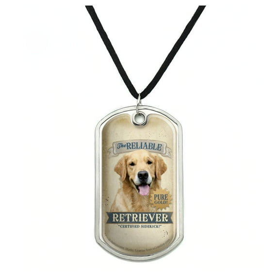 The Reliable Retriever Certified Sidekick Pure Gold Military Dog Tag Pendant Necklace with Cord