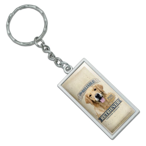 The Reliable Retriever Certified Sidekick Pure Gold Rectangle Chrome Plated Metal Keychain Key Chain