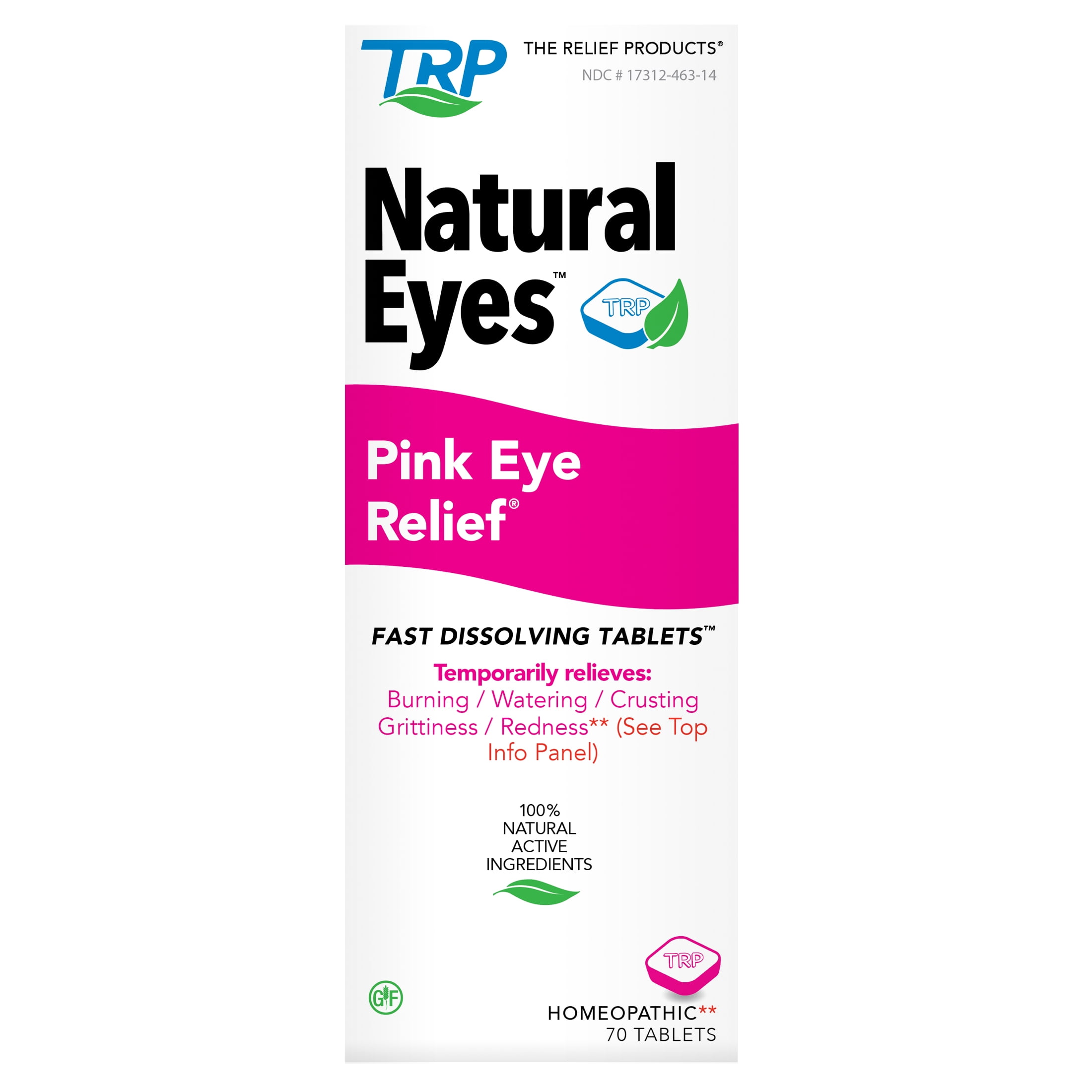 The Relief Products, Natural Eyes, Pink Eye Relief, Fast Dissolving Tablets, 70 Ct