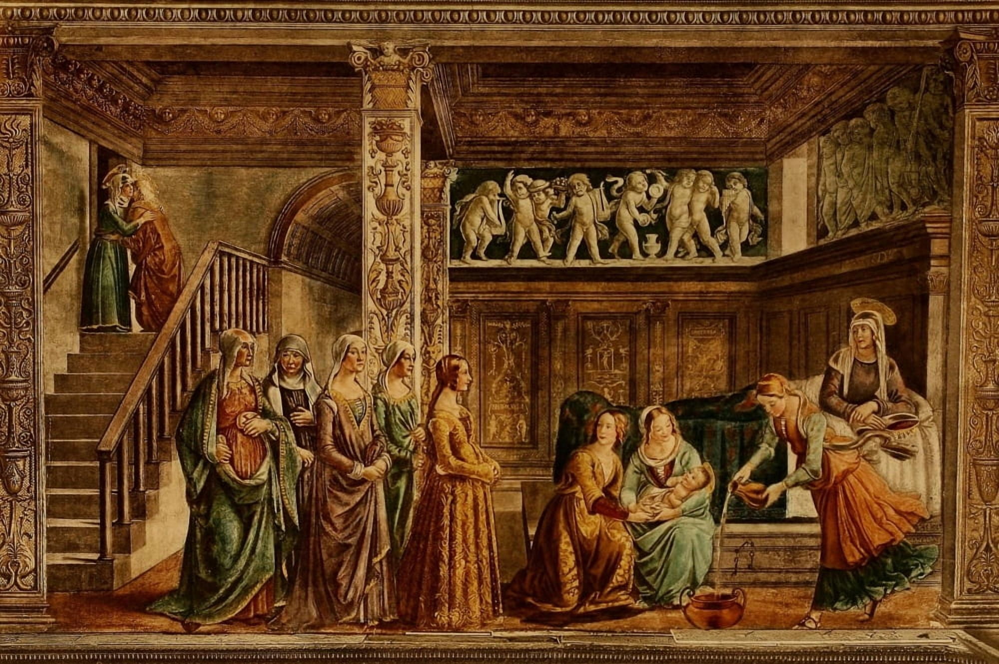 The Renaissance Birth of the Virgin Canvas Art - Domenico Ghirlandaio (18 x 24)