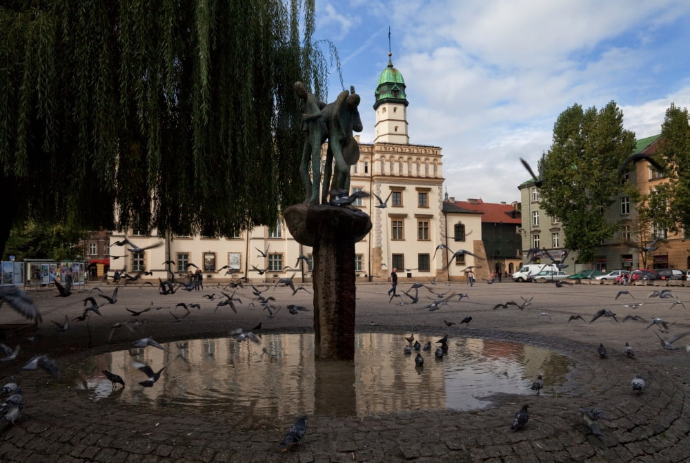 The Renaissance Town Hall and Central Square The old Jewish Quarter at Kazimierz Krakow Poland Canvas Art - Panoramic Images (27 x 9)