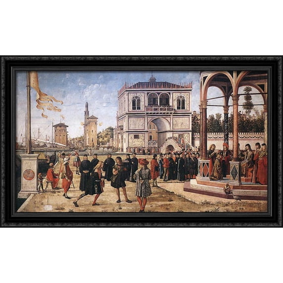 The Repatriation of the English Ambassadors 40x24 Large Black Ornate Wood Framed Canvas Art by Vittore Carpaccio
