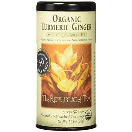 The Republic Of Tea - Organic Turmeric Ginger Green Tea, 50 Bags, Tin | Gourmet Tea | Caffeinated