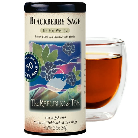 The Republic Of Tea Blackberry Sage Black Tea, Gourmet Black Tea, Blackberry And Sage Blend, 50 Count