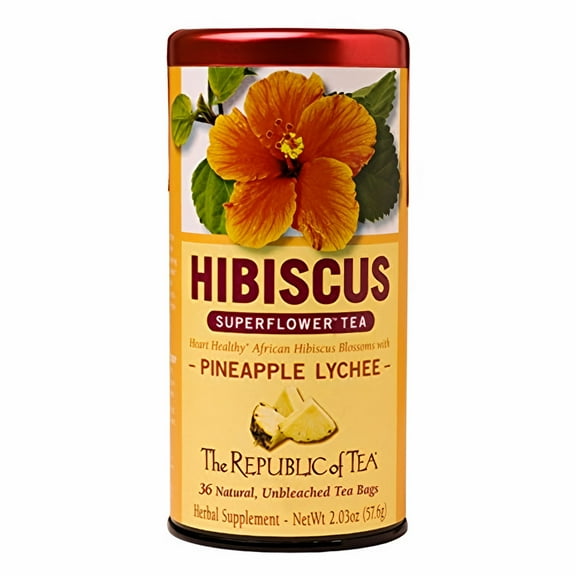The Republic of Tea Hibiscus Superflower Tea Pineapple Lychee 2.03 oz (Pack of 6)
